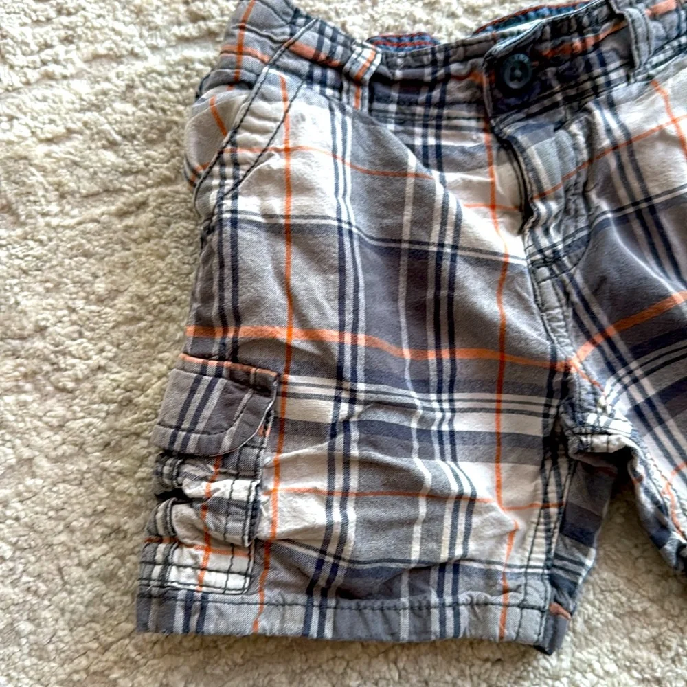 OshKosh B'Gosh Boys Toddler Blue/Orange Plaid Cargo Shorts - 2T